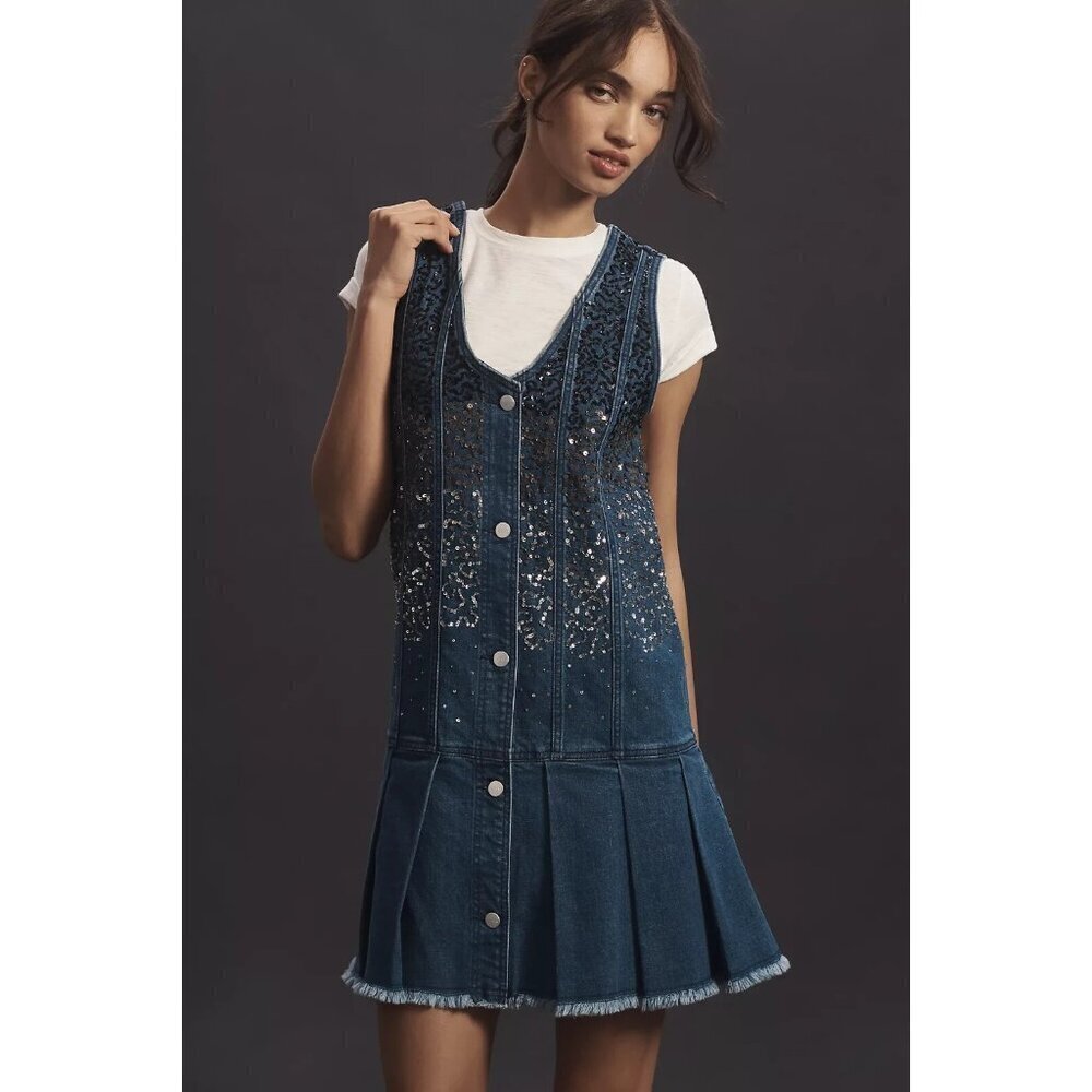 Pilcro Sparkle Denim Button-Front Mini Dress M